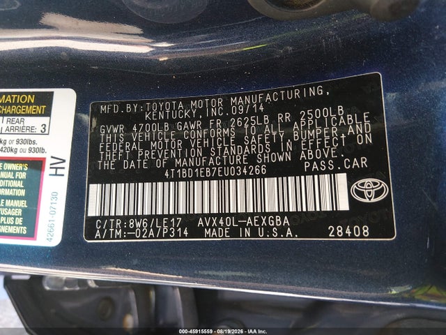 4T1BD1EB7EU034266 Toyota Avalon Hybrid Xle Touring