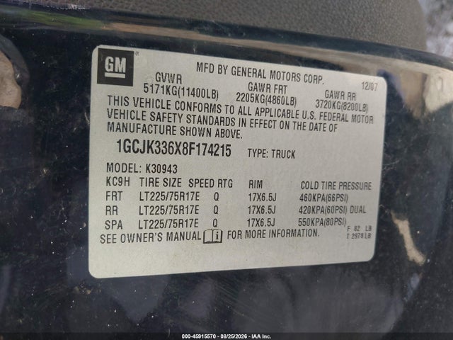 Aukcja sprzedaży 2008 Chevrolet Silverado 3500hd Ltz, vin: 1GCJK336X8F174215, numer aukcji: 45915570