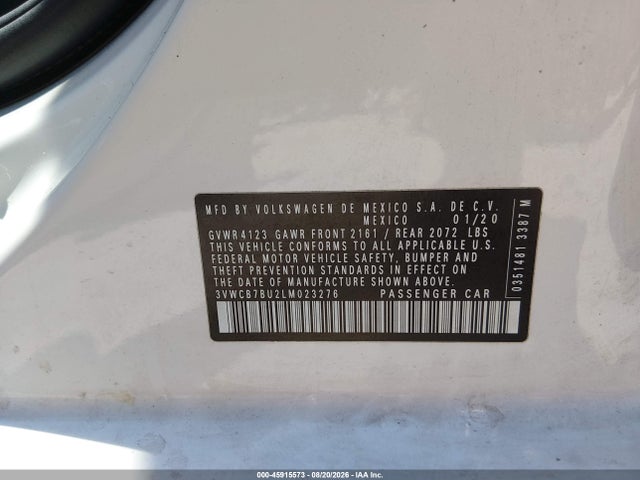 Продаж на аукціоні авто 2020 Volkswagen Jetta 1.4t R-line/1.4t S/1.4t Se, vin: 3VWCB7BU2LM023276, номер лоту: 45915573