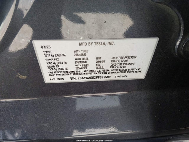 Продажа на аукционе авто 2023 Tesla Model Y Awd/long Range Dual Motor All-wheel Drive, vin: 7SAYGAEE2PF829580, номер лота: 45915576