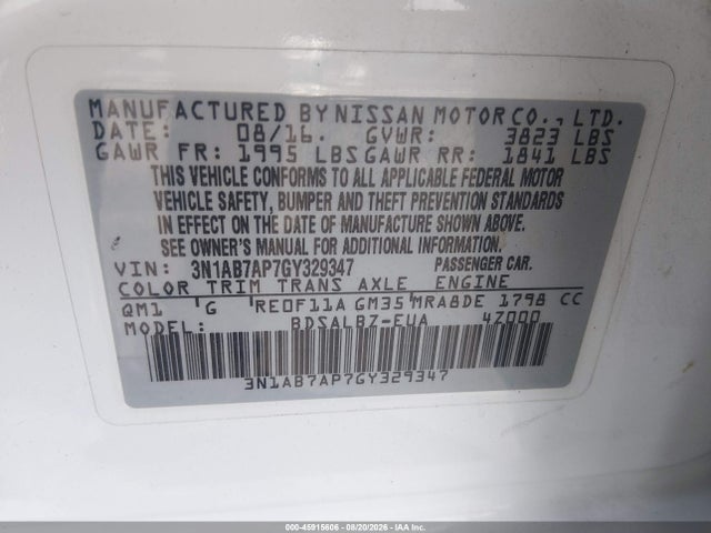 Nissan SENTRA S 2016 3N1AB7AP7GY329347 Image 9