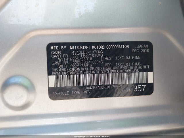 Продаж на аукціоні авто 2019 Mitsubishi Outlander Sport 2.0 Es, vin: JA4AP3AU3KU017593, номер лоту: 45915614