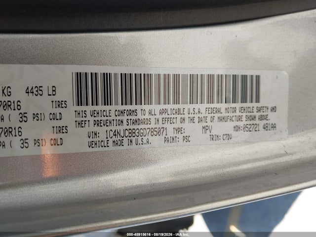 Aukcja sprzedaży 2016 Jeep Compass Sport, vin: 1C4NJCBB3GD785071, numer aukcji: 45915616
