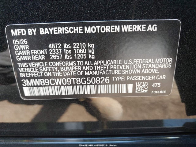 Aukcja sprzedaży 2026 Bmw 330i Xdrive Na, vin: 3MW89CW09T8G50826, numer aukcji: 45915618