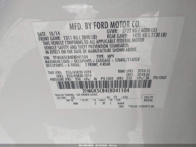Ford FLEX SEL 2014 2FMGK5C84EBD41104 Image 9