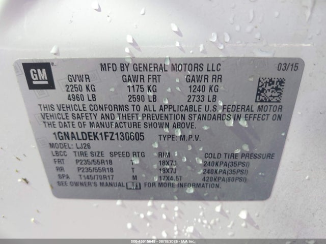 Chevrolet Equinox Ltz 2015 1GNALDEK1FZ130605 Image 9