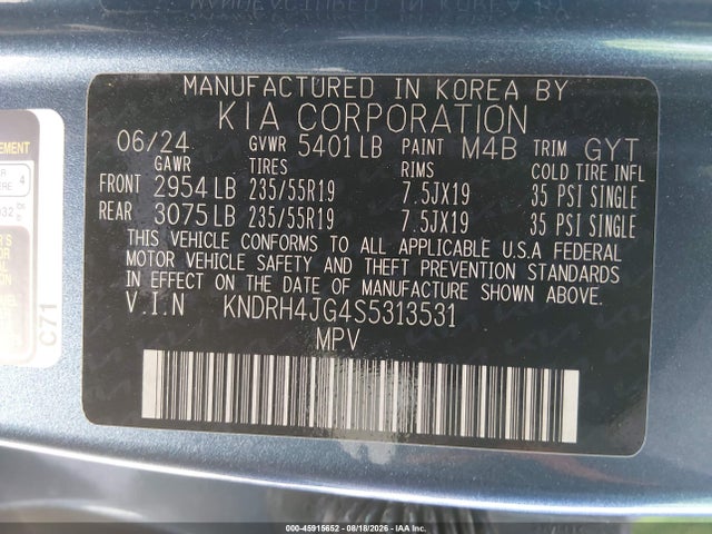 2025 Kia Sorento Hybrid Ex მანქანა იყიდება აუქციონზე, vin: KNDRH4JG4S5313531, აუქციონის ნომერი: 45915652