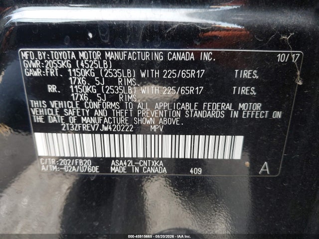 2T3ZFREV7JW420222 Toyota RAV4 LE