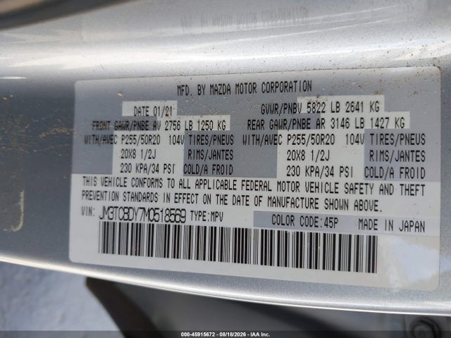 JM3TCBDY7M0518569 Mazda Cx-9 Grand Touring