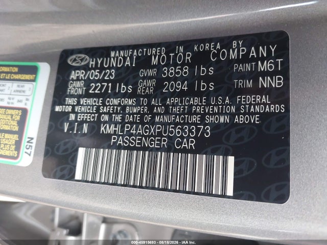 Aukcja sprzedaży 2023 Hyundai Elantra Limited, vin: KMHLP4AGXPU563373, numer aukcji: 45915693