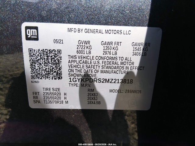 2021 Cadillac Xt6 Awd Premium Luxury მანქანა იყიდება აუქციონზე, vin: 1GYKPDRS2MZ213818, აუქციონის ნომერი: 45915699