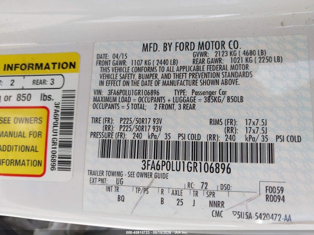 Ford Fusion Hybrid Se 2016 3FA6P0LU1GR106896 Image 9