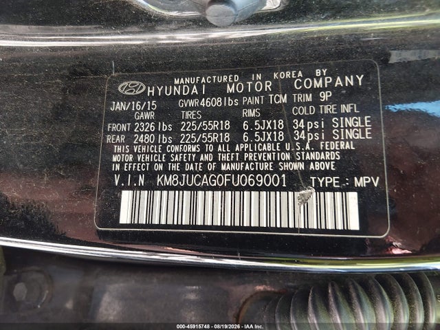 Aukcja sprzedaży 2015 Hyundai Tucson Limited, vin: KM8JUCAG0FU069001, numer aukcji: 45915748