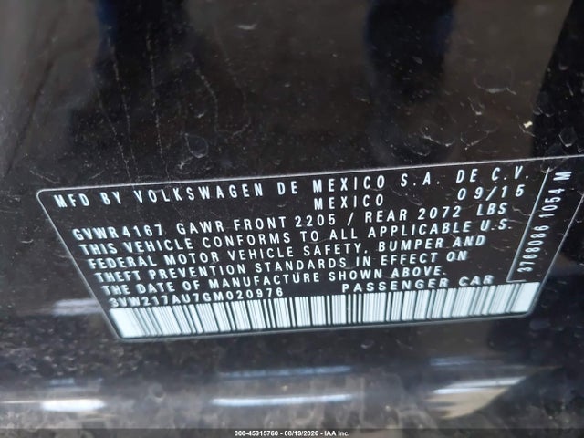 Aukcja sprzedaży 2016 Volkswagen Golf Tsi Se 4-door, vin: 3VW217AU7GM020976, numer aukcji: 45915760