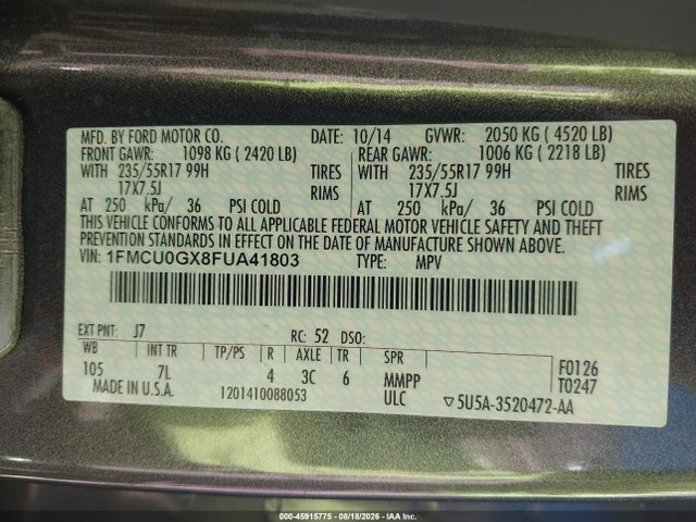 Ford ESCAPE SE 2015 1FMCU0GX8FUA41803 Image 9