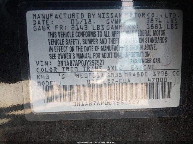 Nissan SENTRA SV 2018 3N1AB7AP0JY257527 Image 9