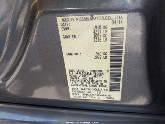 Nissan Altima 2.5 S 2014 1N4AL3AP3EC408738 Image 9