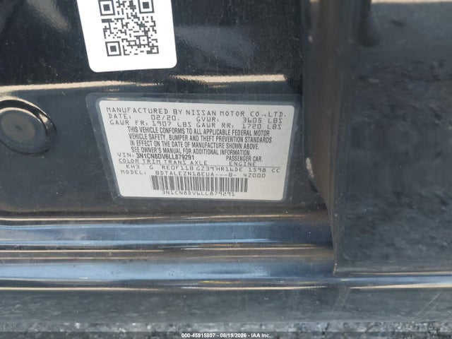 Nissan Versa S Xtronic Cvt 2020 3N1CN8DV6LL879291 Image 9