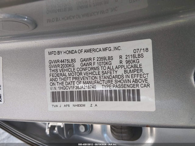 1HGCV1F36JA218740 Honda Accord Sport
