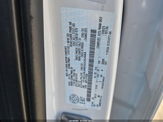 45915820 :رقم المزاد ، 1FMCU9J98GUC63564 vin ، 2016 Ford Escape Titanium مزاد بيع