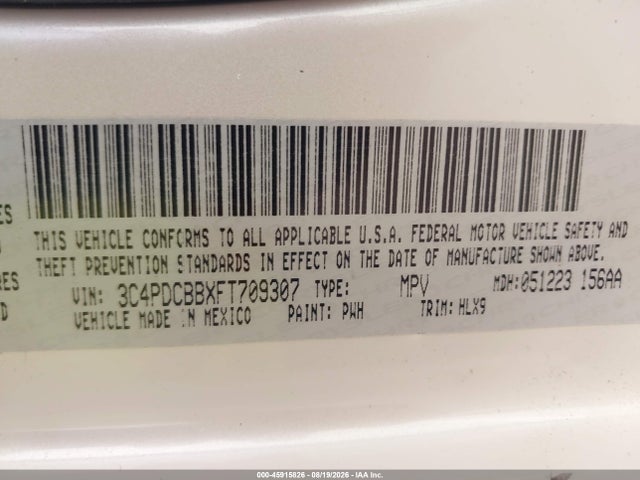 Продажа на аукционе авто 2015 Dodge Journey Sxt, vin: 3C4PDCBBXFT709307, номер лота: 45915826
