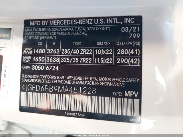 4JGFD6BB9MA451228 Mercedes-Benz Amg Gle 53 Coupe 4matic