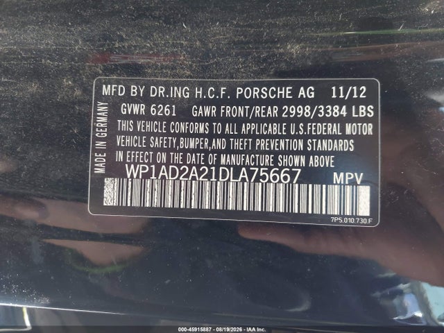 2013 Porsche Cayenne Gts მანქანა იყიდება აუქციონზე, vin: WP1AD2A21DLA75667, აუქციონის ნომერი: 45915887