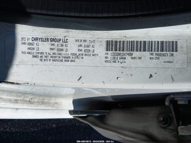 Продажа на аукционе авто 2012 Dodge Avenger Se, vin: 1C3CDZAB1CN174550, номер лота: 45915913