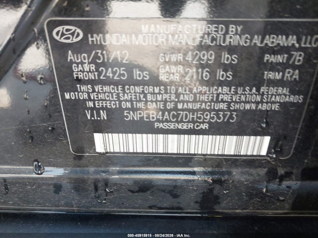 Продажа на аукционе авто 2013 Hyundai Sonata Gls, vin: 5NPEB4AC7DH595373, номер лота: 45915915