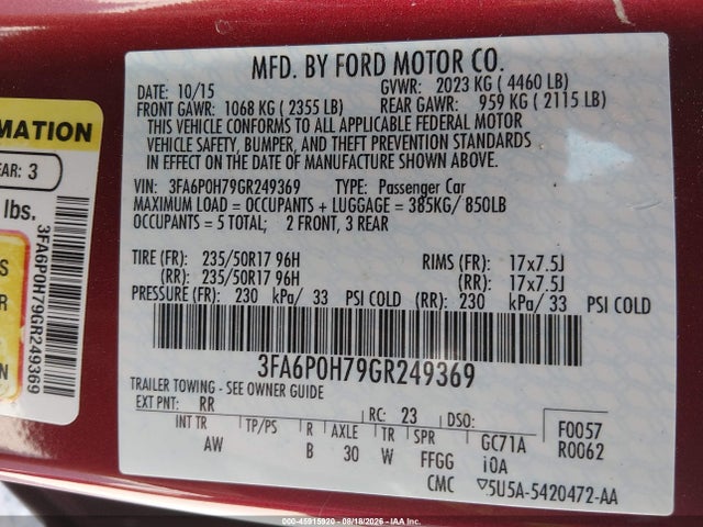 3FA6P0H79GR249369 Ford FUSION SE