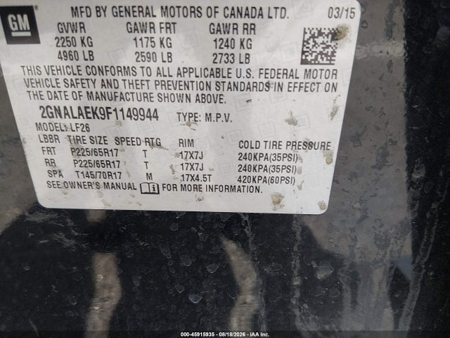Chevrolet EQUINOX LS 2015 2GNALAEK9F1149944 Image 9