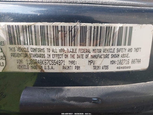 2007 Jeep Grand Cherokee Laredo მანქანა იყიდება აუქციონზე, vin: 1J8GR48K67C554971, აუქციონის ნომერი: 45916021
