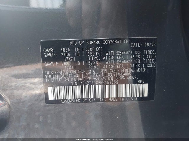 Продажа на аукционе авто 2024 Subaru Outback Premium, vin: 4S4BTADC7R3159552, номер лота: 45916067