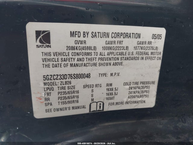 Продаж на аукціоні авто 2006 Saturn Vue 4 Cyl, vin: 5GZCZ33D76S800048, номер лоту: 45916074