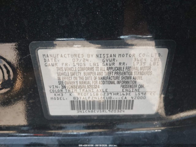 3N1CN8EV5RL920324 Nissan Versa 1.6 Sv