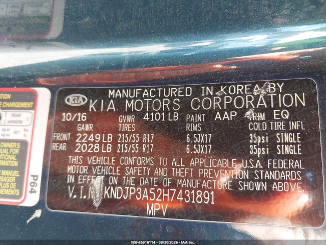 KIA SOUL + 2017 KNDJP3A52H7431891 Image 9