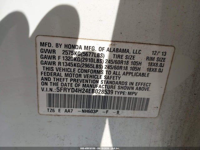 Aukcja sprzedaży 2014 Acura Mdx, vin: 5FRYD4H24EB028539, numer aukcji: 45916158