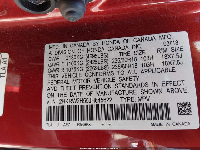 Honda CR-V EX 2018 2HKRW2H55JH645622 Image 9