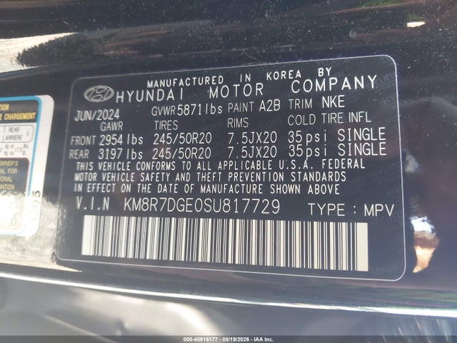 Aukcja sprzedaży 2025 Hyundai Palisade Calligraphy Night Edition, vin: KM8R7DGE0SU817729, numer aukcji: 45916177