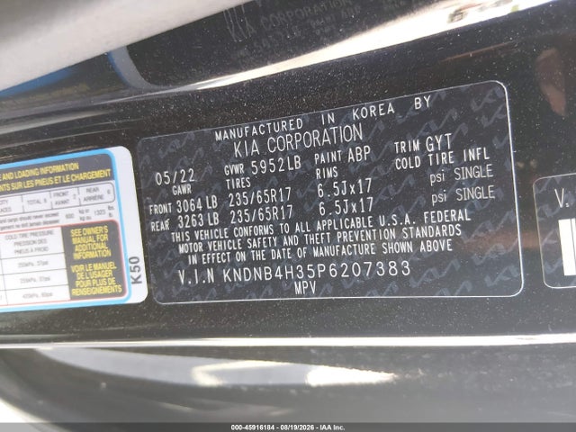 Aukcja sprzedaży 2023 Kia Carnival Mpv Lx Seat Package, vin: KNDNB4H35P6207383, numer aukcji: 45916184