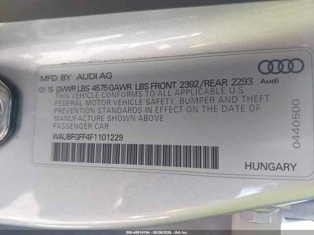 Продаж на аукціоні авто 2015 Audi A3 2.0t Premium, vin: WAUBFGFF4F1101229, номер лоту: 45916194