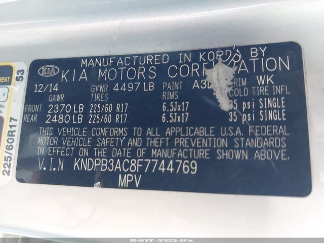 Продажа на аукционе авто 2015 Kia Sportage Lx, vin: KNDPB3AC8F7744769, номер лота: 45916197