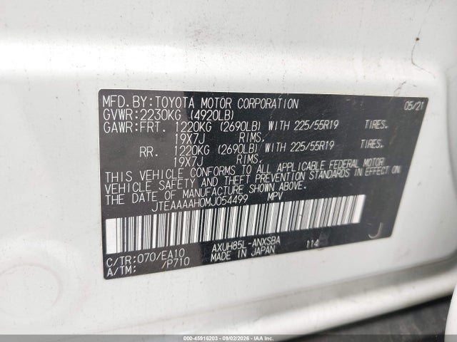 Aukcja sprzedaży 2021 Toyota Venza Limited, vin: JTEAAAAH0MJ054499, numer aukcji: 45916203