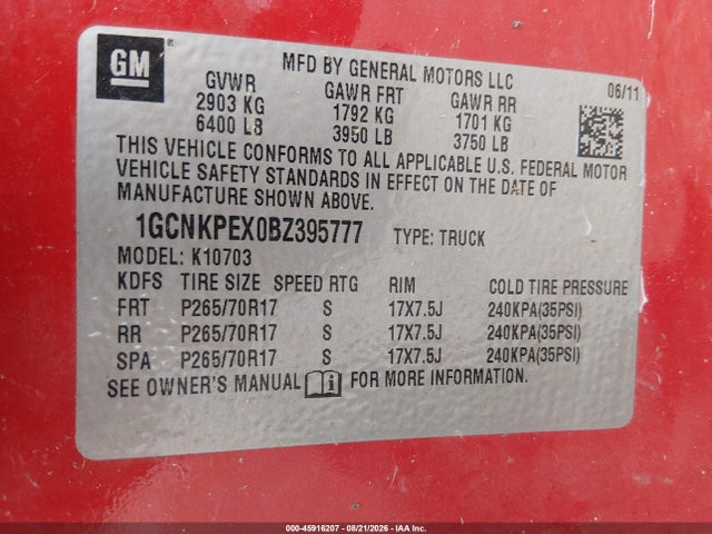Продаж на аукціоні авто 2011 Chevrolet Silverado 1500 Work Truck, vin: 1GCNKPEX0BZ395777, номер лоту: 45916207