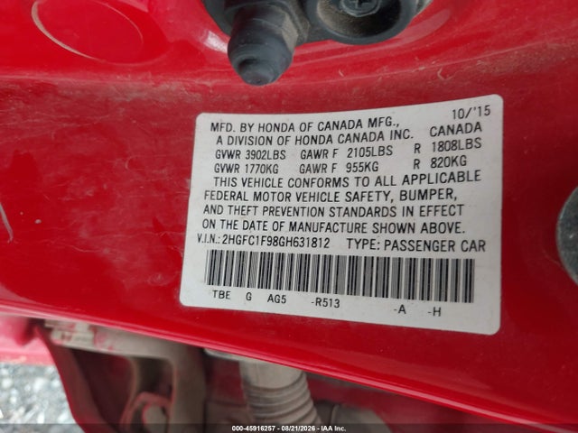 Продаж на аукціоні авто 2016 Honda Civic Touring, vin: 2HGFC1F98GH631812, номер лоту: 45916257