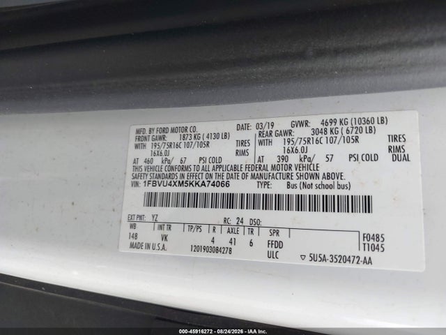 Ford Transit-350 Xl 2019 1FBVU4XM5KKA74066 Image 9