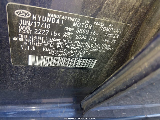 Aukcja sprzedaży 2010 Hyundai Elantra Gls, vin: KMHDU4ADXAU130470, numer aukcji: 45916301