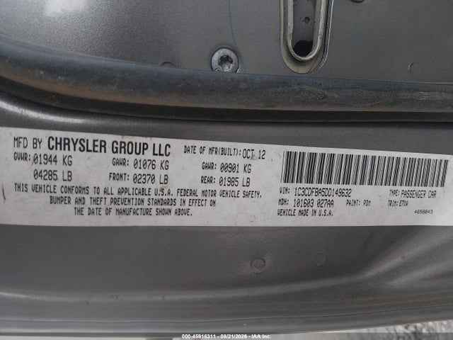 2013 Dodge Dart Sxt მანქანა იყიდება აუქციონზე, vin: 1C3CDFBA5DD149632, აუქციონის ნომერი: 45916311