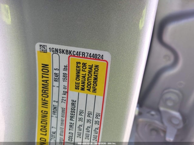 Продаж на аукціоні авто 2015 Chevrolet Tahoe Lt, vin: 1GNSKBKC4FR744024, номер лоту: 45916326