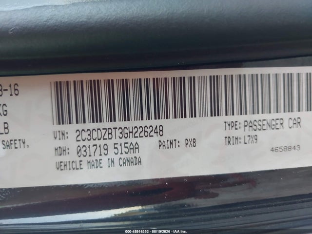 Aukcja sprzedaży 2016 Dodge Challenger R/t, vin: 2C3CDZBT3GH226248, numer aukcji: 45916352